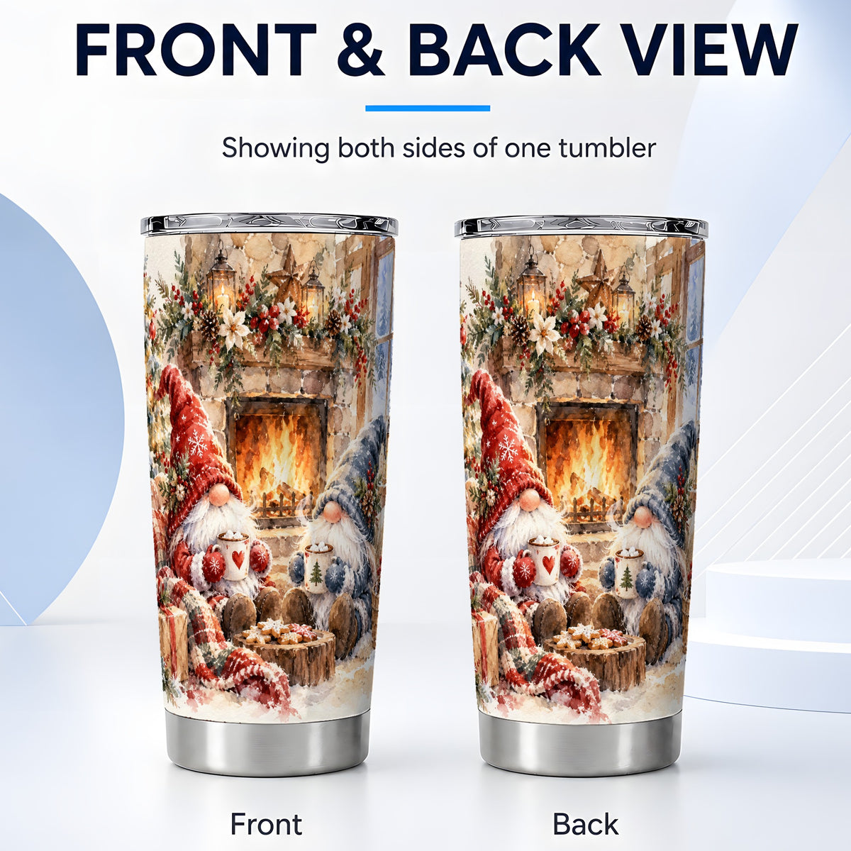 #pl[20oz|Steel] Watercolor Gnome Tumbler 20oz, Winter Tumbler, Stainless Steel Travel Cup
