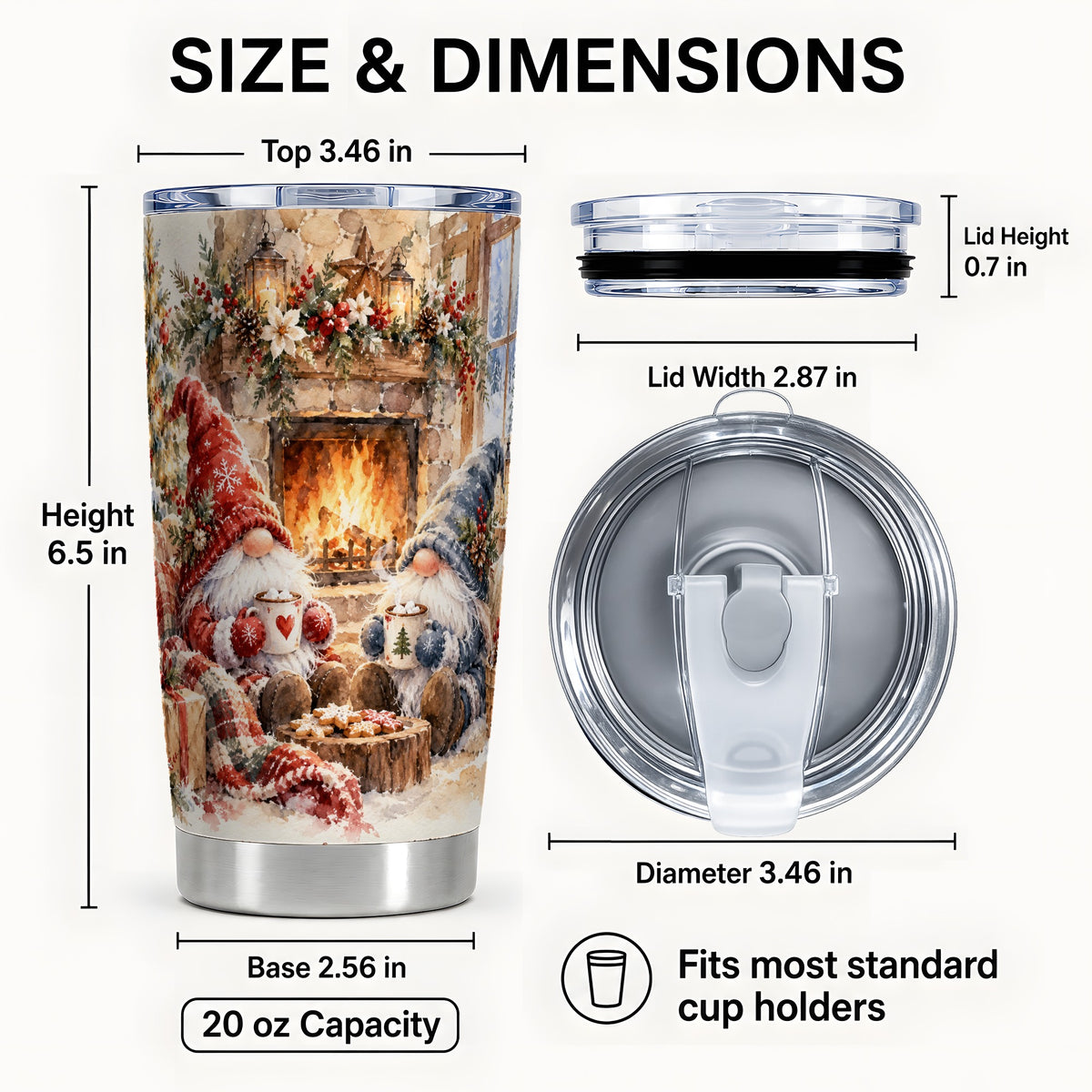 #pl[20oz|Steel] Watercolor Gnome Tumbler 20oz, Winter Tumbler, Stainless Steel Travel Cup