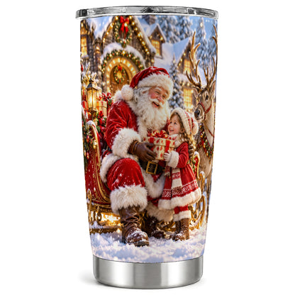 Santa Reindeer Tumbler 20oz, Christmas Tumbler, Stainless Steel Travel Cup