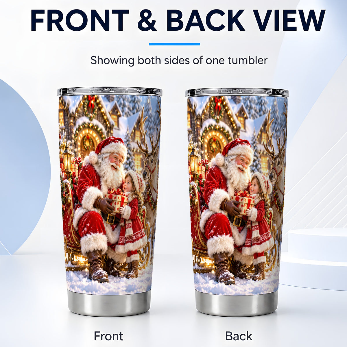#pl[20oz|Steel] Santa Reindeer Tumbler 20oz, Christmas Tumbler, Stainless Steel Travel Cup