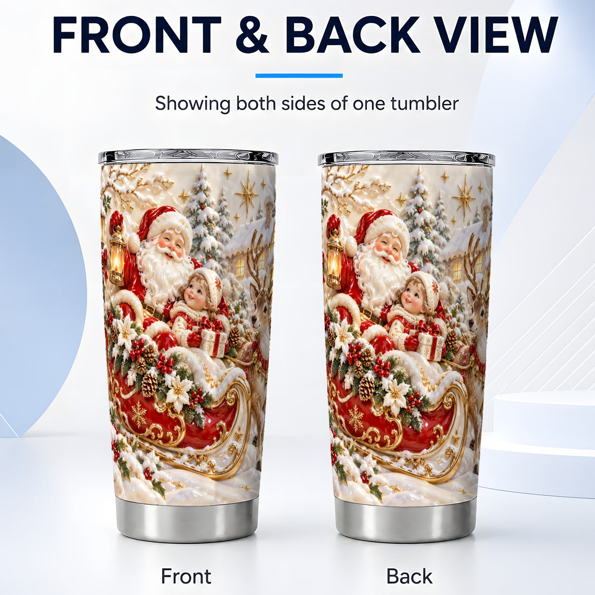 #pl[20oz|Steel] Santa Reindeer Tumbler 20oz, Christmas Tumbler, Stainless Steel Travel Cup