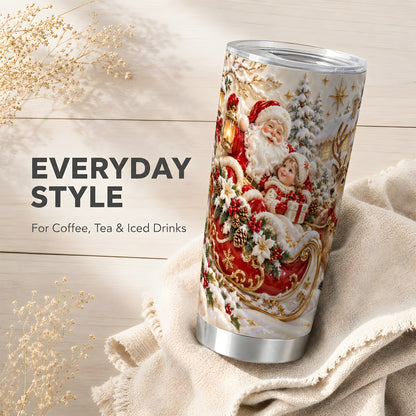 Santa Reindeer Tumbler 20oz, Christmas Tumbler, Stainless Steel Travel Cup
