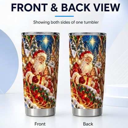 #pl[20oz|Steel] Santa Reindeer Tumbler 20oz, Holiday Tumbler, Stainless Steel Travel Cup