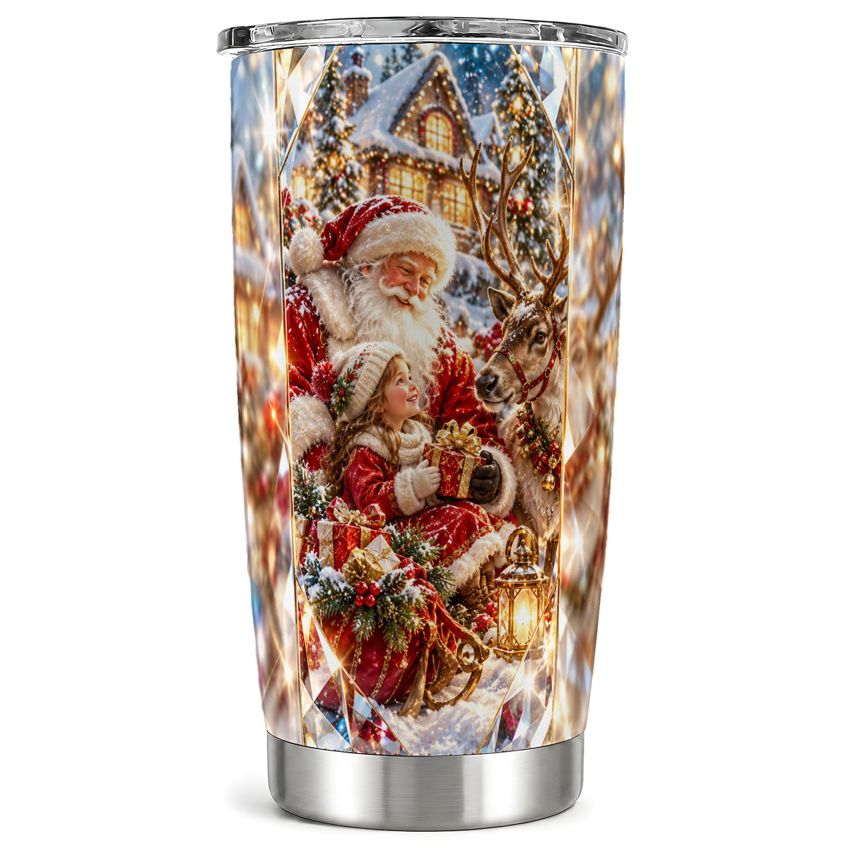 Santa Reindeer Tumbler 20oz, Winter Tumbler, Stainless Steel Travel Cup