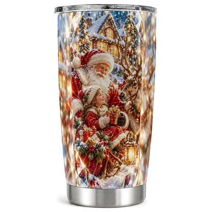 Santa Reindeer Tumbler 20oz, Winter Tumbler, Stainless Steel Travel Cup