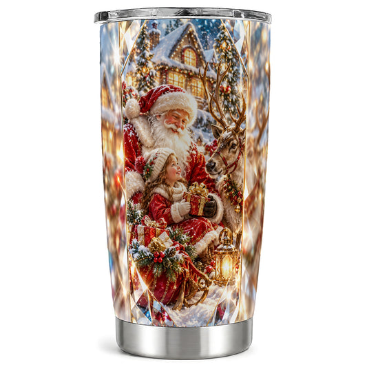 Santa Reindeer Tumbler 20oz, Winter Tumbler, Stainless Steel Travel Cup