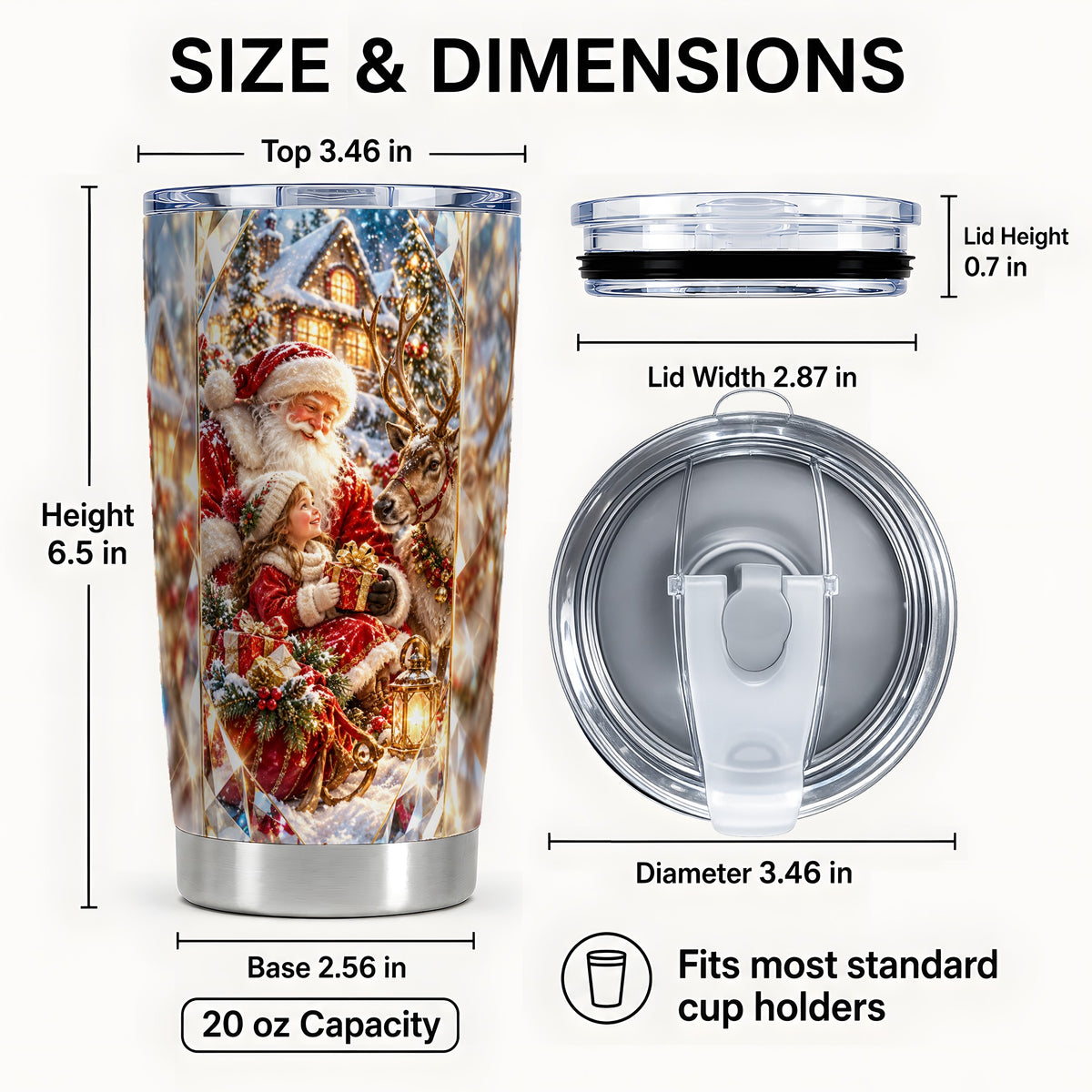 #pl[20oz|Steel] Santa Reindeer Tumbler 20oz, Winter Tumbler, Stainless Steel Travel Cup