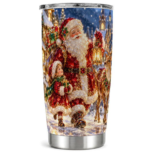 Santa Reindeer Tumbler 20oz, Holiday Tumbler, Stainless Steel Travel Cup