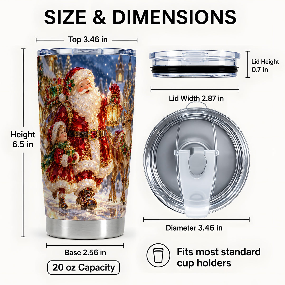 #pl[20oz|Steel] Santa Reindeer Tumbler 20oz, Holiday Tumbler, Stainless Steel Travel Cup