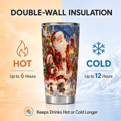 Santa Reindeer Tumbler 20oz, Holiday Tumbler, Stainless Steel Travel Cup