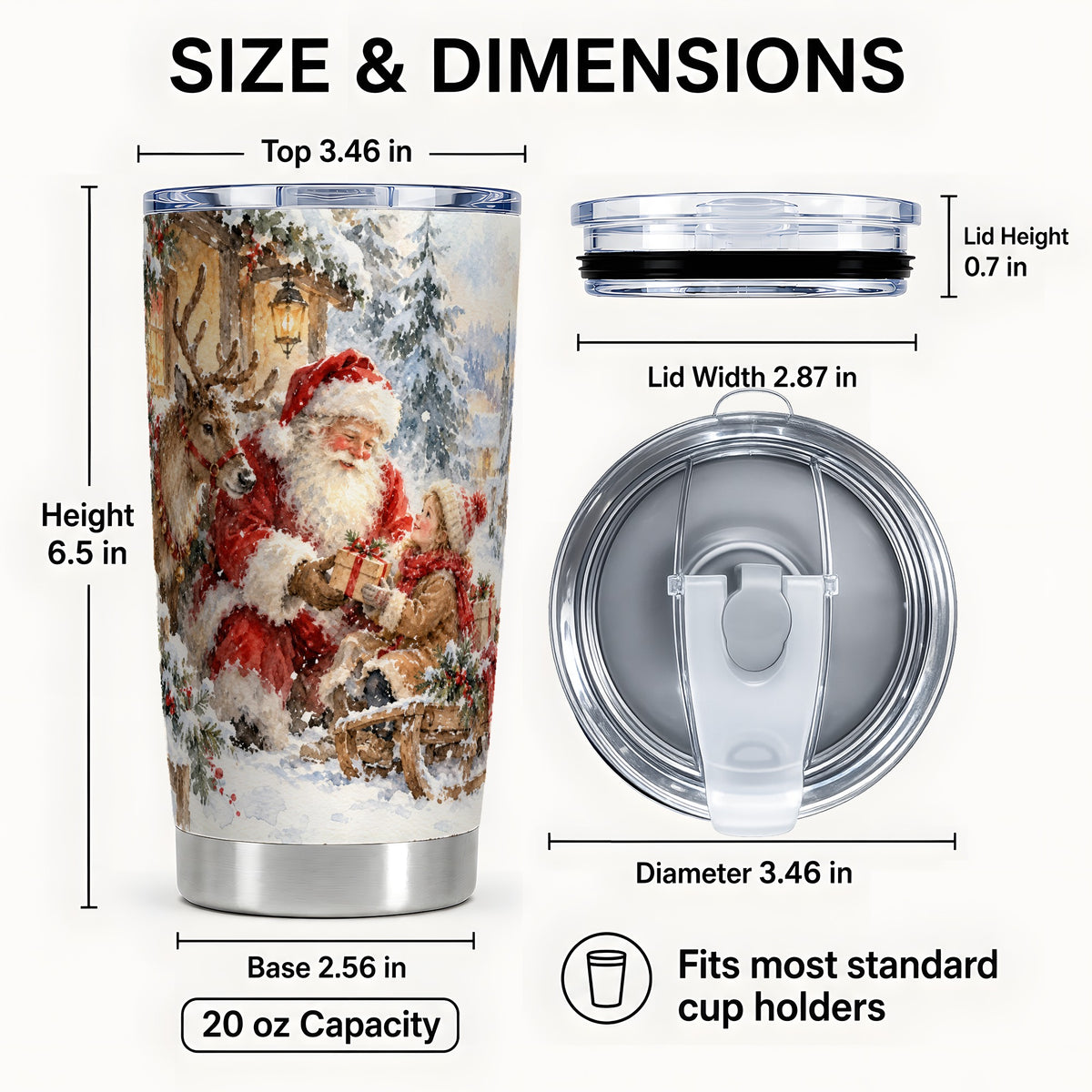 #pl[20oz|Steel] Santa Reindeer Tumbler 20oz, Watercolor Tumbler, Stainless Steel Travel Cup