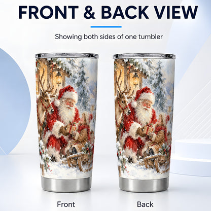 #pl[20oz|Steel] Santa Reindeer Tumbler 20oz, Watercolor Tumbler, Stainless Steel Travel Cup