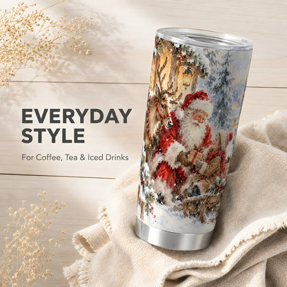 Santa Reindeer Tumbler 20oz, Watercolor Tumbler, Stainless Steel Travel Cup