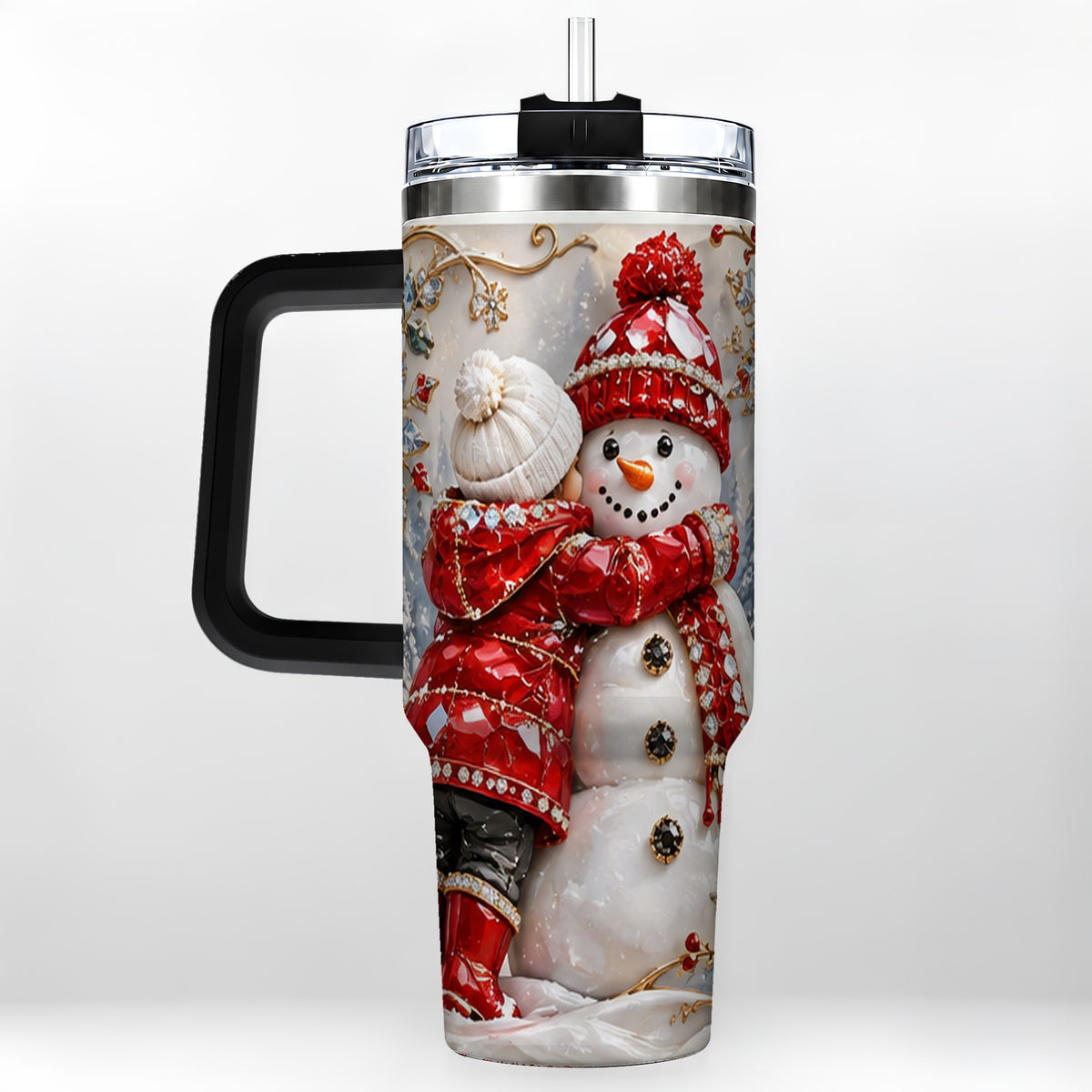 #pl[40oz|Black] Snowman Hug Tumbler 40oz, Winter Tumbler, Stainless Steel Travel Cup