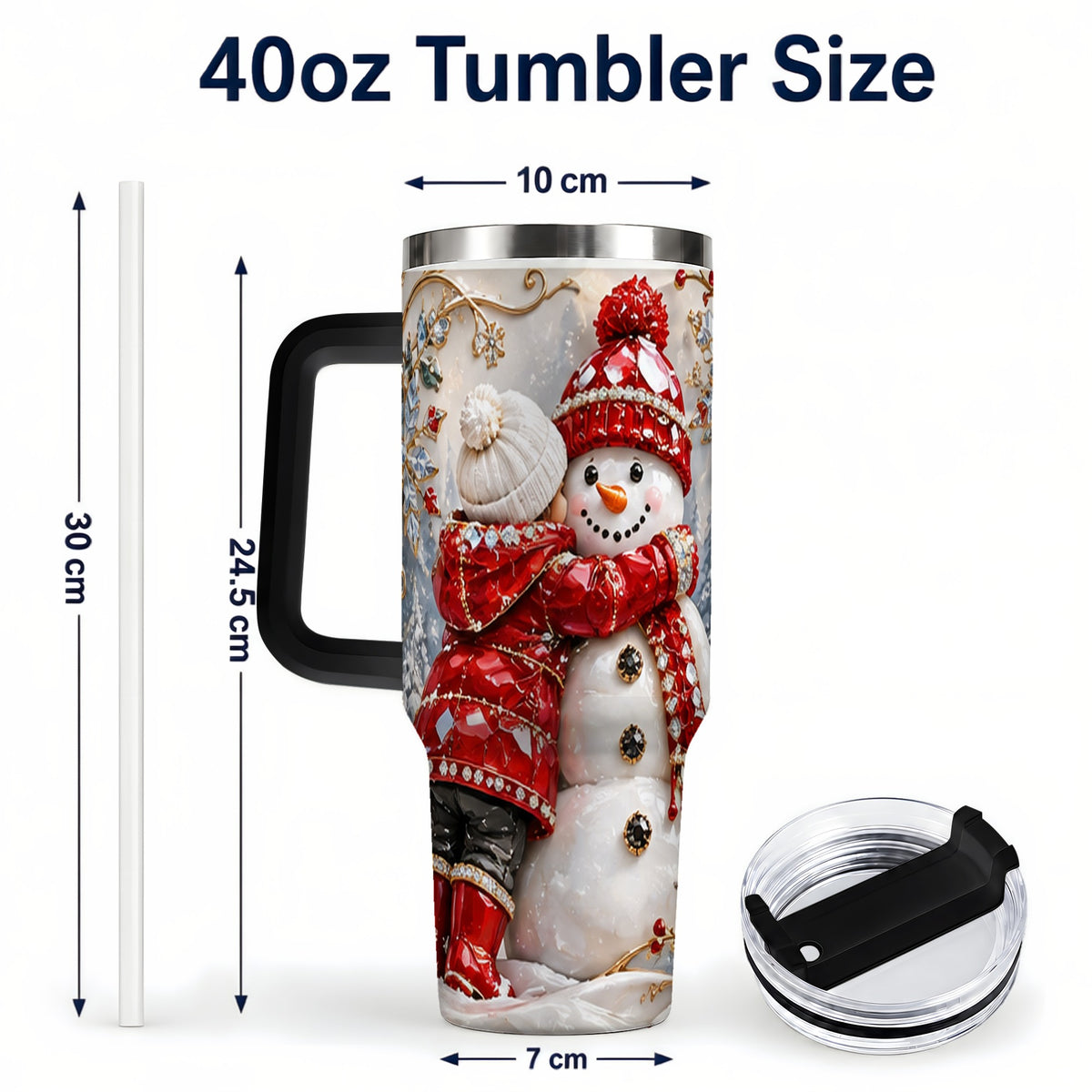 #pl[40oz|Black] Snowman Hug Tumbler 40oz, Winter Tumbler, Stainless Steel Travel Cup
