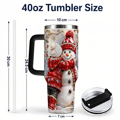 #pl[40oz|Black] Snowman Hug Tumbler 40oz, Winter Tumbler, Stainless Steel Travel Cup
