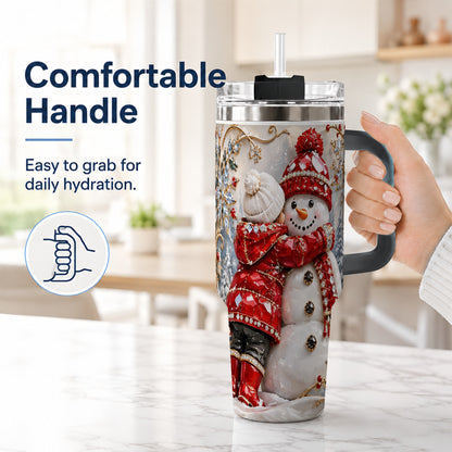 #pl[40oz|Black] Snowman Hug Tumbler 40oz, Winter Tumbler, Stainless Steel Travel Cup