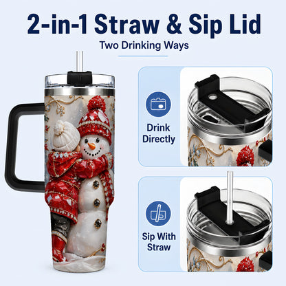 #pl[40oz|Black] Snowman Hug Tumbler 40oz, Winter Tumbler, Stainless Steel Travel Cup
