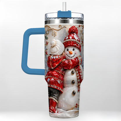 #pl[40oz|Blue] Snowman Hug Tumbler 40oz, Winter Tumbler, Stainless Steel Travel Cup