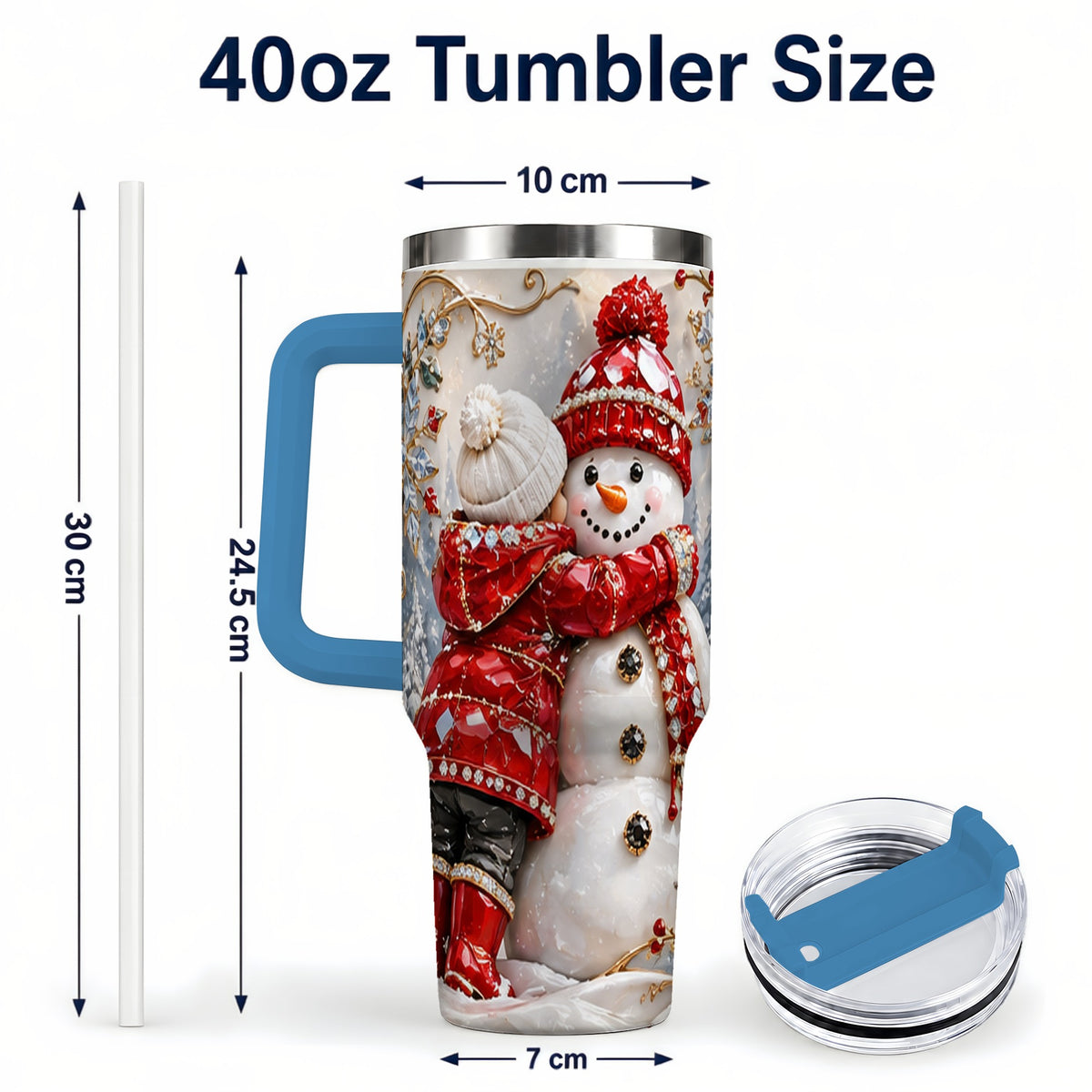 #pl[40oz|Blue] Snowman Hug Tumbler 40oz, Winter Tumbler, Stainless Steel Travel Cup