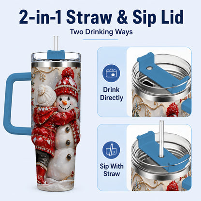 #pl[40oz|Blue] Snowman Hug Tumbler 40oz, Winter Tumbler, Stainless Steel Travel Cup