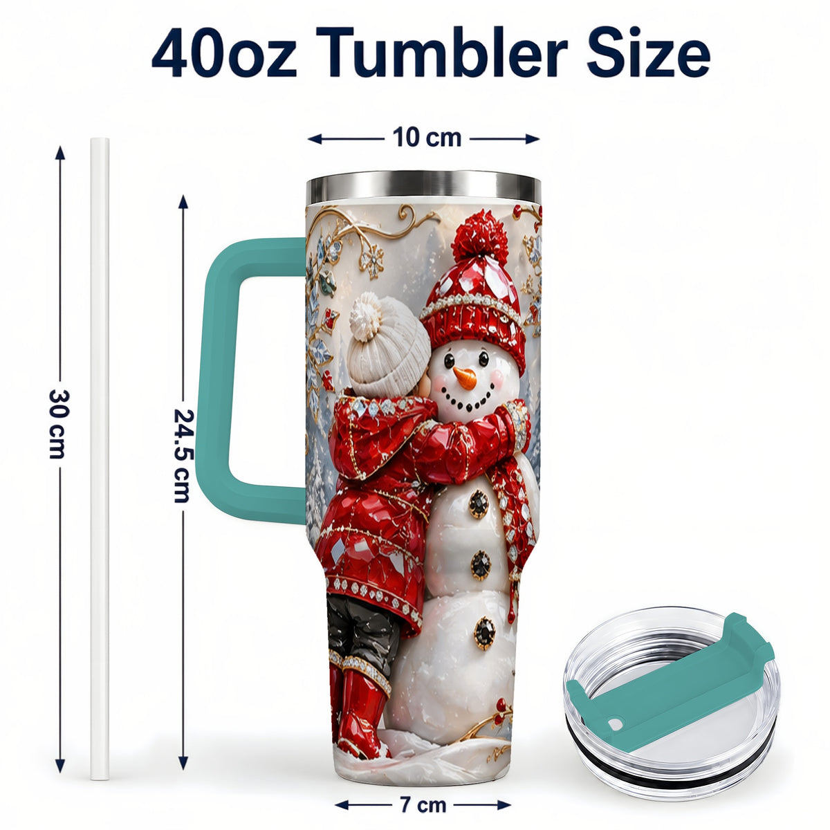 #pl[40oz|Green] Snowman Hug Tumbler 40oz, Winter Tumbler, Stainless Steel Travel Cup