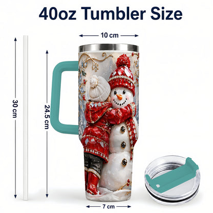 #pl[40oz|Green] Snowman Hug Tumbler 40oz, Winter Tumbler, Stainless Steel Travel Cup