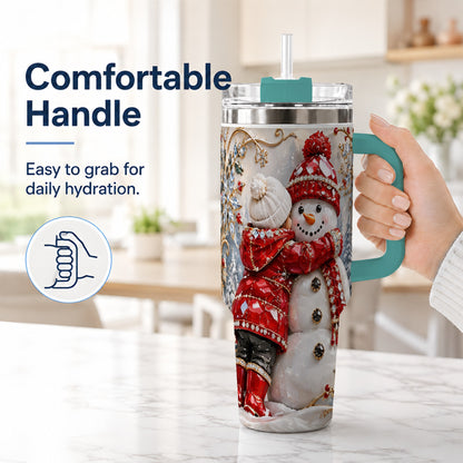 #pl[40oz|Green] Snowman Hug Tumbler 40oz, Winter Tumbler, Stainless Steel Travel Cup