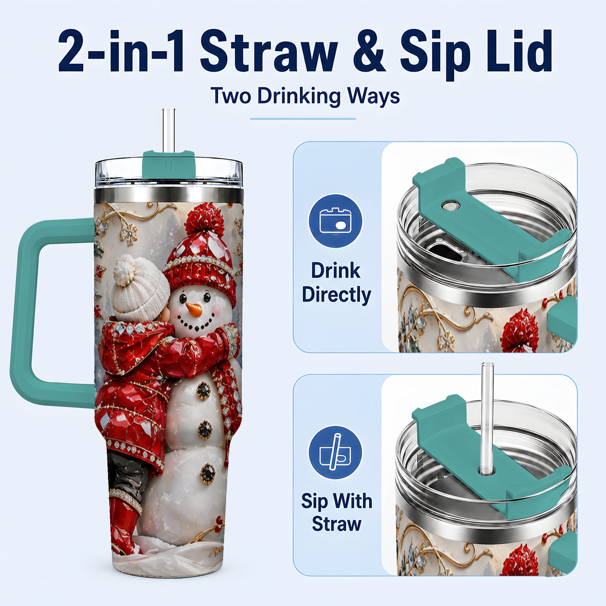 #pl[40oz|Green] Snowman Hug Tumbler 40oz, Winter Tumbler, Stainless Steel Travel Cup