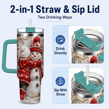 #pl[40oz|Green] Snowman Hug Tumbler 40oz, Winter Tumbler, Stainless Steel Travel Cup