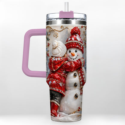 #pl[40oz|Pink] Snowman Hug Tumbler 40oz, Winter Tumbler, Stainless Steel Travel Cup
