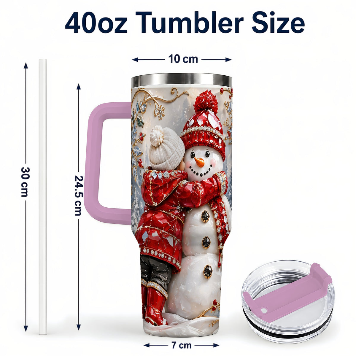 #pl[40oz|Pink] Snowman Hug Tumbler 40oz, Winter Tumbler, Stainless Steel Travel Cup