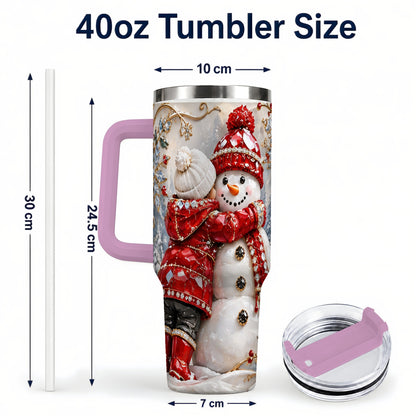 #pl[40oz|Pink] Snowman Hug Tumbler 40oz, Winter Tumbler, Stainless Steel Travel Cup