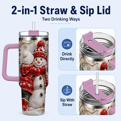 #pl[40oz|Pink] Snowman Hug Tumbler 40oz, Winter Tumbler, Stainless Steel Travel Cup