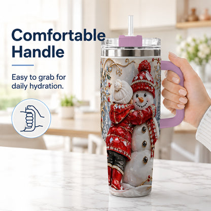 #pl[40oz|Pink] Snowman Hug Tumbler 40oz, Winter Tumbler, Stainless Steel Travel Cup