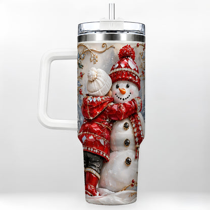 Snowman Hug Tumbler 40oz, Winter Tumbler, Stainless Steel Travel Cup
