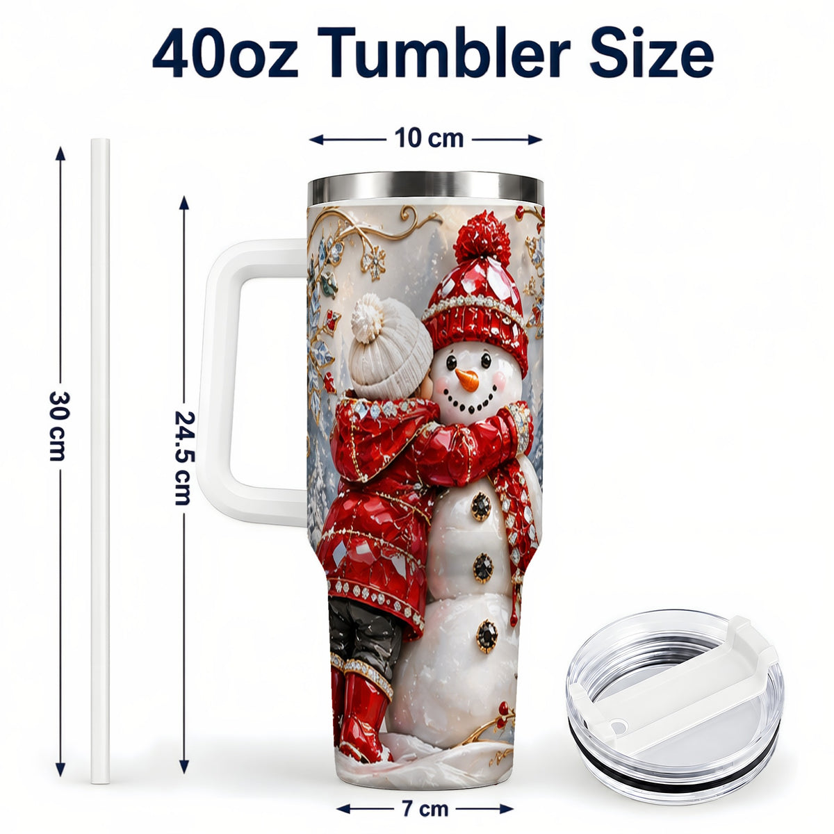 #pl[40oz|White] Snowman Hug Tumbler 40oz, Winter Tumbler, Stainless Steel Travel Cup