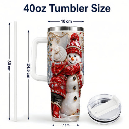 #pl[40oz|White] Snowman Hug Tumbler 40oz, Winter Tumbler, Stainless Steel Travel Cup