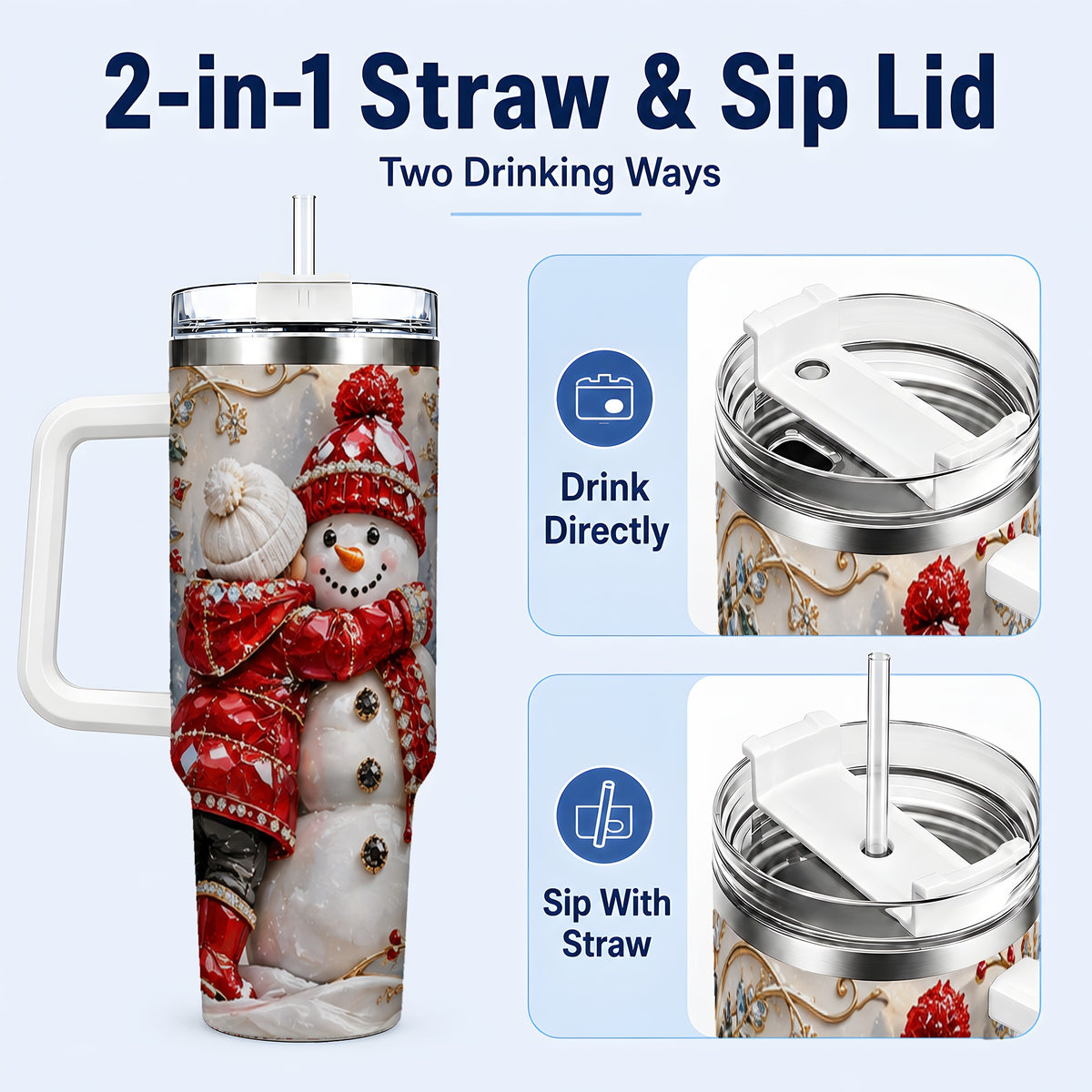 #pl[40oz|White] Snowman Hug Tumbler 40oz, Winter Tumbler, Stainless Steel Travel Cup
