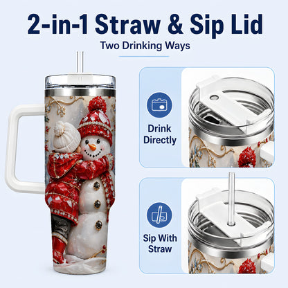 #pl[40oz|White] Snowman Hug Tumbler 40oz, Winter Tumbler, Stainless Steel Travel Cup