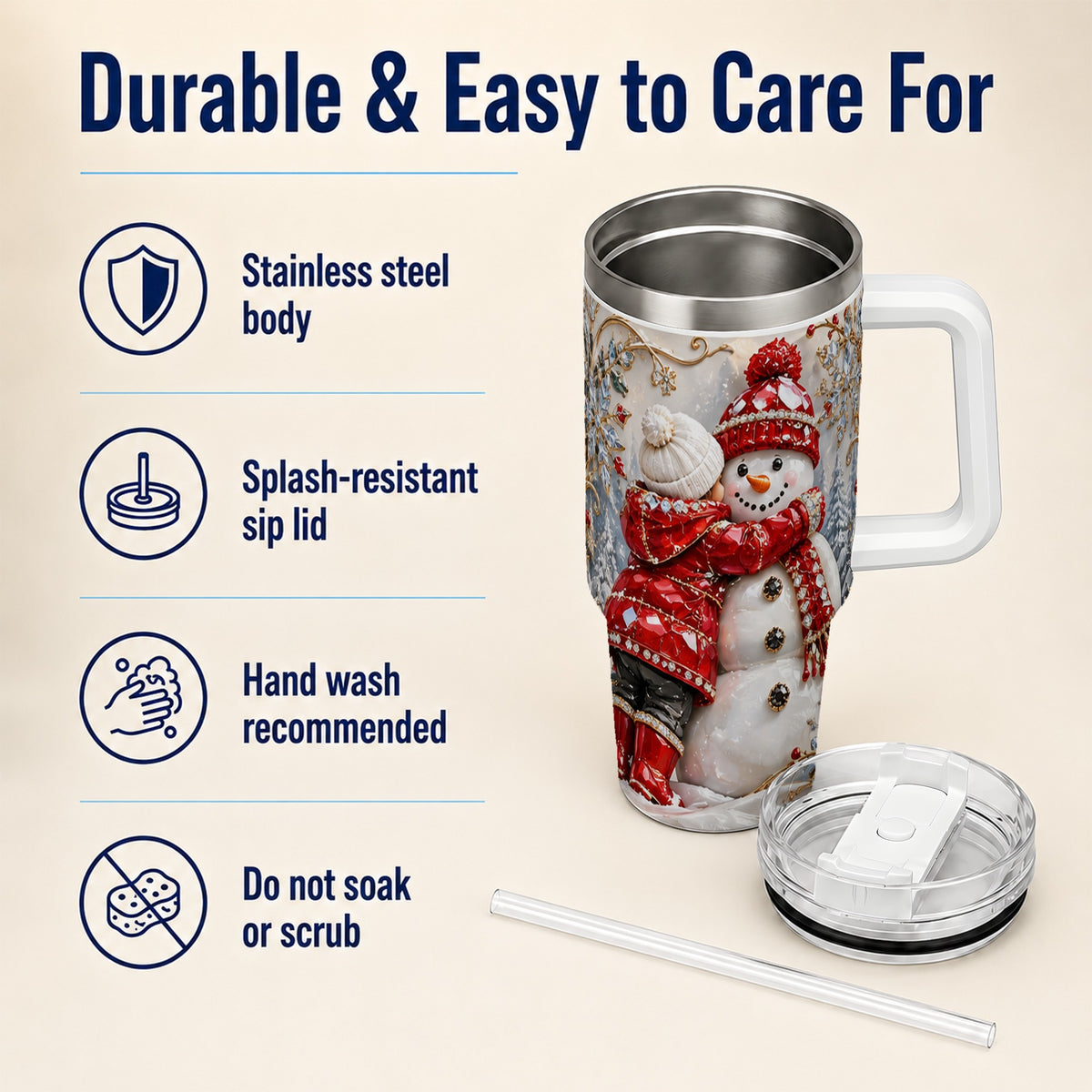 Snowman Hug Tumbler 40oz, Winter Tumbler, Stainless Steel Travel Cup