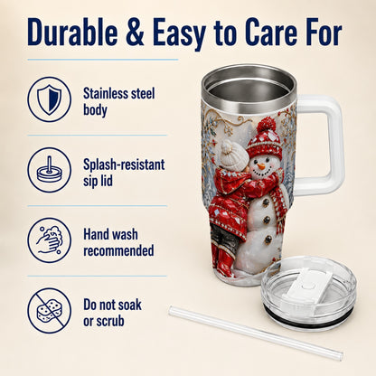 Snowman Hug Tumbler 40oz, Winter Tumbler, Stainless Steel Travel Cup