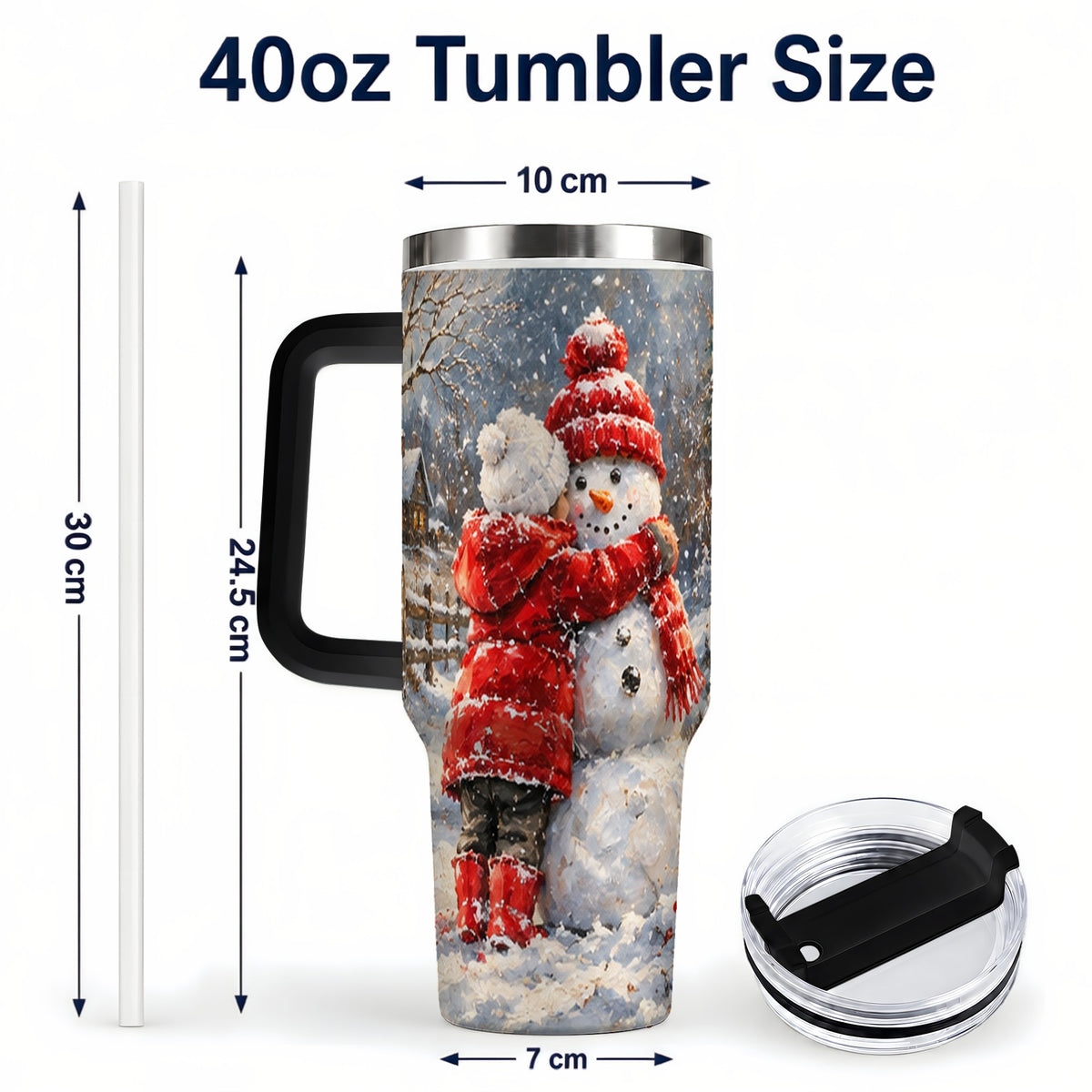 #pl[40oz|Black] Snowman Hug Tumbler 40oz, Snowy Tumbler, Stainless Steel Travel Cup