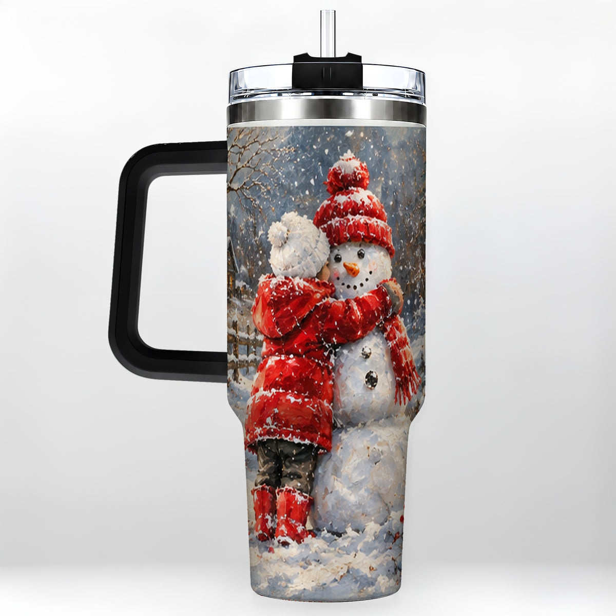 #pl[40oz|Black] Snowman Hug Tumbler 40oz, Snowy Tumbler, Stainless Steel Travel Cup