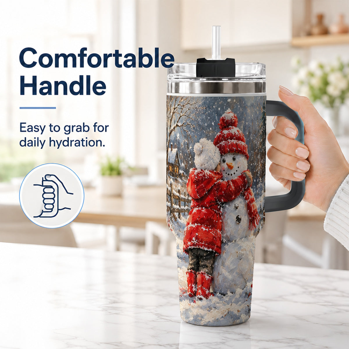 #pl[40oz|Black] Snowman Hug Tumbler 40oz, Snowy Tumbler, Stainless Steel Travel Cup