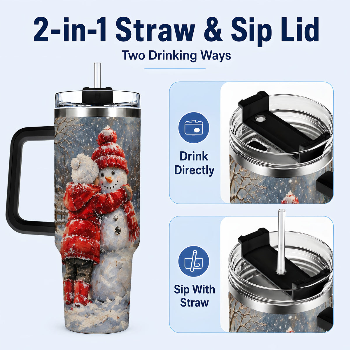 #pl[40oz|Black] Snowman Hug Tumbler 40oz, Snowy Tumbler, Stainless Steel Travel Cup