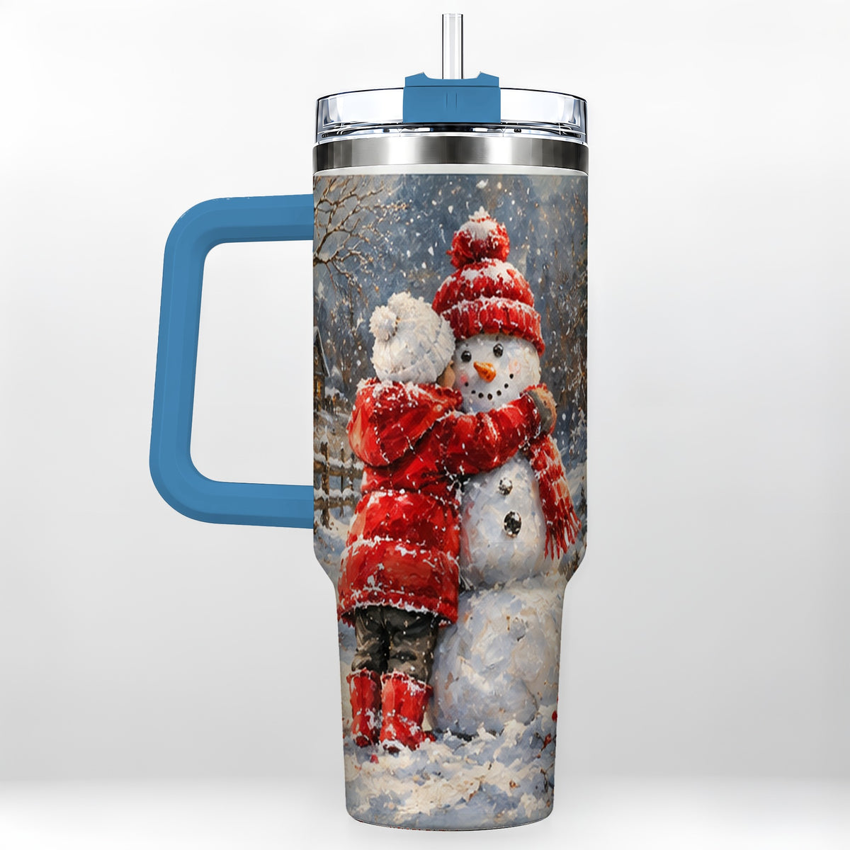 #pl[40oz|Blue] Snowman Hug Tumbler 40oz, Snowy Tumbler, Stainless Steel Travel Cup
