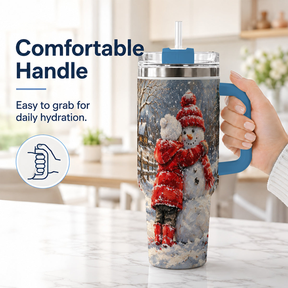 #pl[40oz|Blue] Snowman Hug Tumbler 40oz, Snowy Tumbler, Stainless Steel Travel Cup