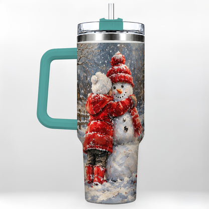 #pl[40oz|Green] Snowman Hug Tumbler 40oz, Snowy Tumbler, Stainless Steel Travel Cup