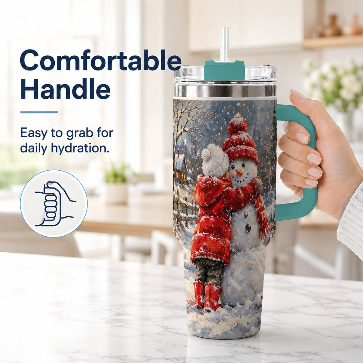 #pl[40oz|Green] Snowman Hug Tumbler 40oz, Snowy Tumbler, Stainless Steel Travel Cup